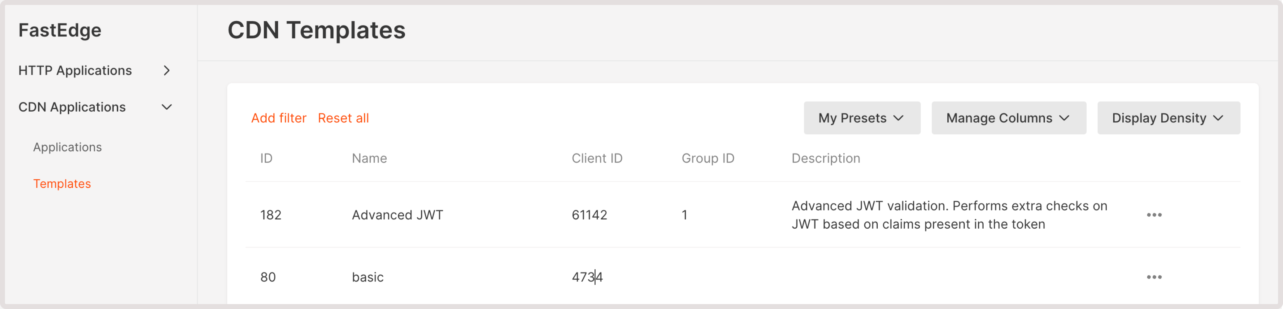 CDN Templates page